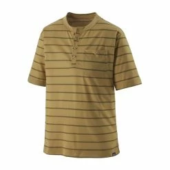 T-shirts PATAGONIA M'S CAP COOL TRAIL BIKE HENLEY FURROW STRIPE MORAY KHAKI 22 Marron