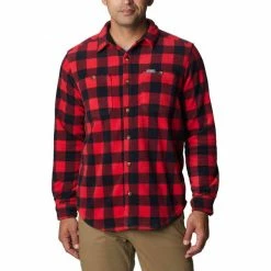 Chemises COLUMBIA FLARE GUN FLEECE OVER SHIRT MOUNTAIN RED CHECK 23 Rouge / Noir