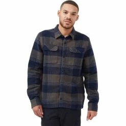 Chemises TENTREE HEAVY WEIGHT FLANNEL SHIRT BLACK OLIVE GREEN RETRO PLAID 23 Bleu / Vert
