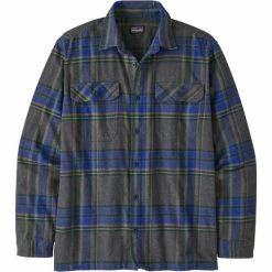 Chemises PATAGONIA M'S L/S ORGANIC COTTON MW FJORD FLANNEL SHIRT EDGE: BLACK 22 Bleu / Gris / Vert
